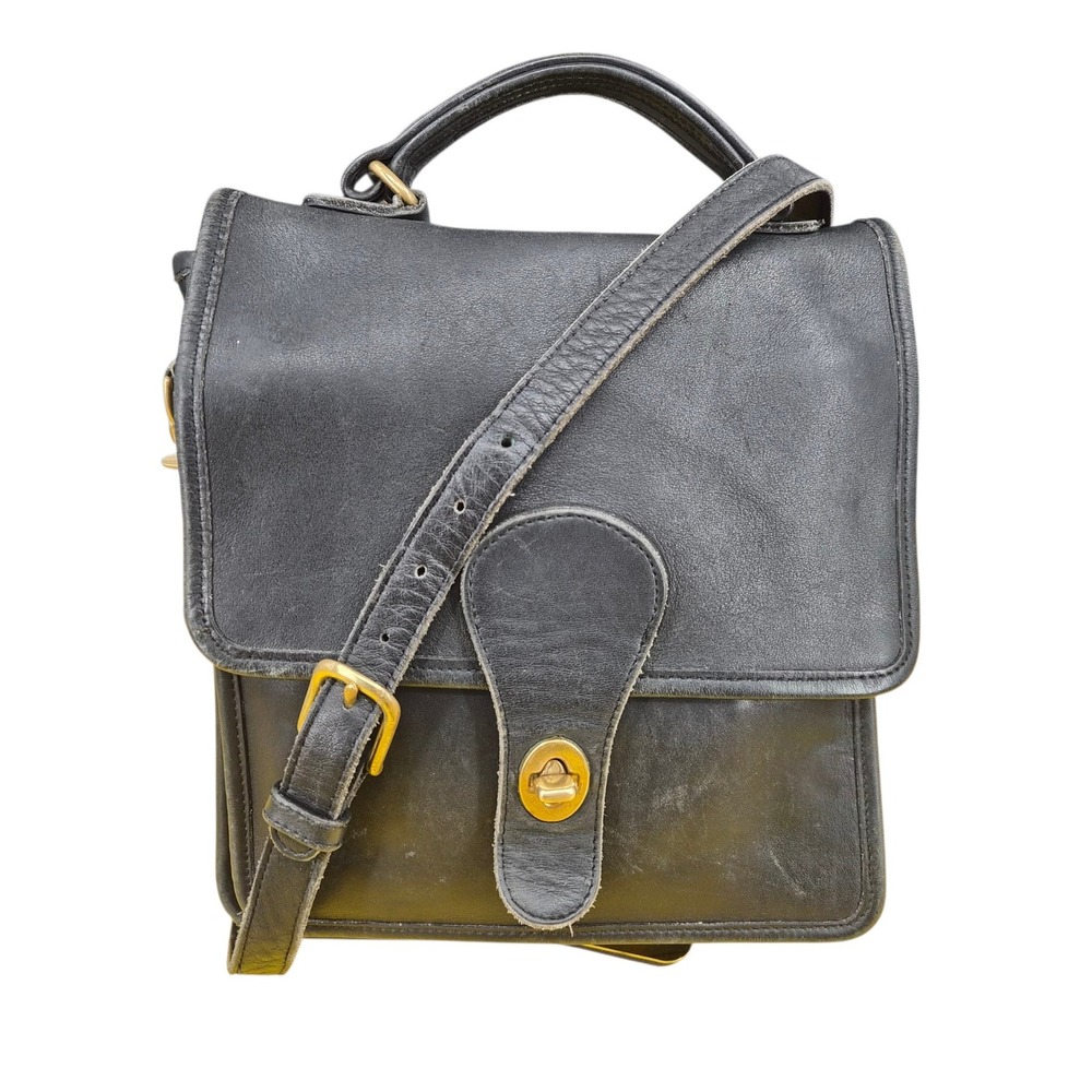 Coach Vintage Willis Station Bag 5130 Black Leather Crossbody Brass Turnlock